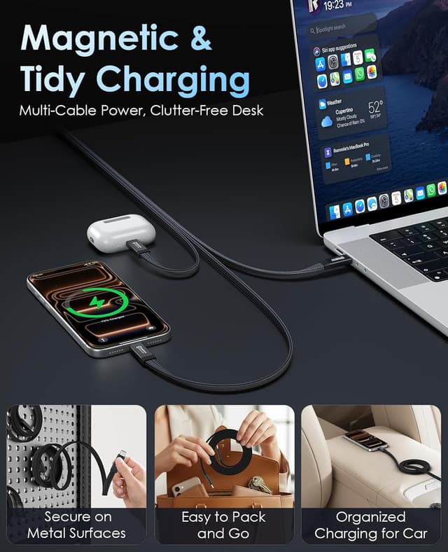 Detalle de Magtame magnetisches USB‑C zu USB‑C Kabel mit 20 Gbps, 8K@60 Hz und 140 W PD