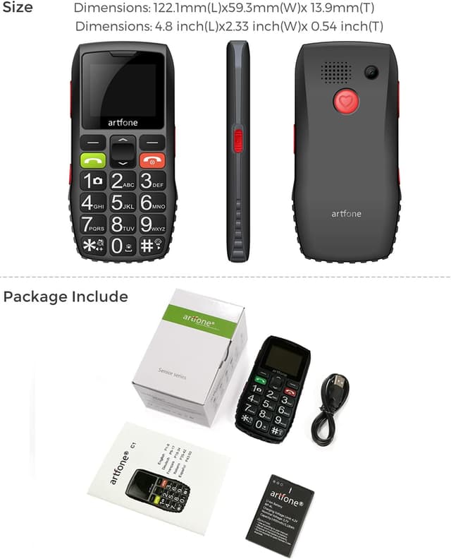 Detalle de artfone C1 Unlocked Senior Big Button Mobile Phone with SOS Emergency Button (1400mAh)