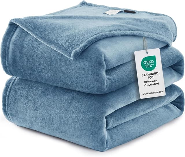 Detalle de WAVVE Plaid in pile di flanella 260gsm 220x240 cm grigio/blu: coperta morbida per divano e letto