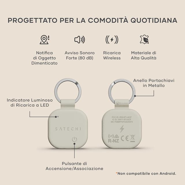 Detalle de SATECHI FindAll localizzatore per chiavi con Apple Find My, ricarica wireless e avviso acustico potente (beige)
