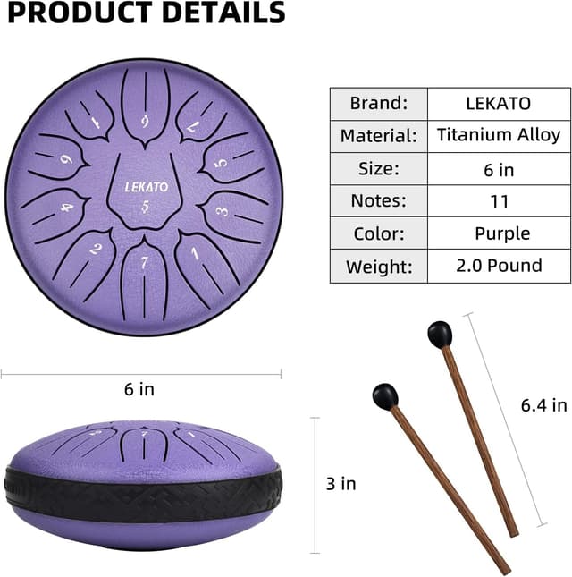 Thumbnail 6 de LEKATO Steel Tongue Drum 6 Inches
