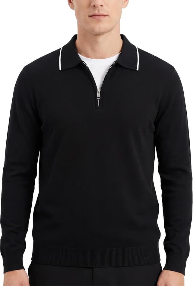 Detalle de GLESTORE Herren Poloshirt: knitterarmes Kurzarmhemd mit Reißverschluss