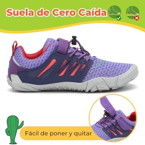 Detalle 2 de SAGUARO zapatillas barefoot minimalistas para niña y niños con cinco dedos y suela antideslizante (púrpura, Gr. 30)