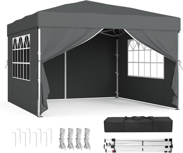 SONGMICS Pavillon 3 x 3 m (GCT104GZ01) mit Seitenwänden – faltbar & transportabel, dunkelgrau