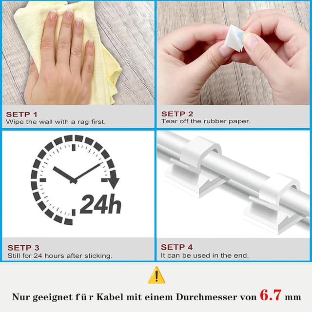 Detalle de SZFUDIGO 50 clips pour câble avec adhésif 3M (nylon PA66) – support mural noir ou blanc, pour câbles jusqu’à 5 mm