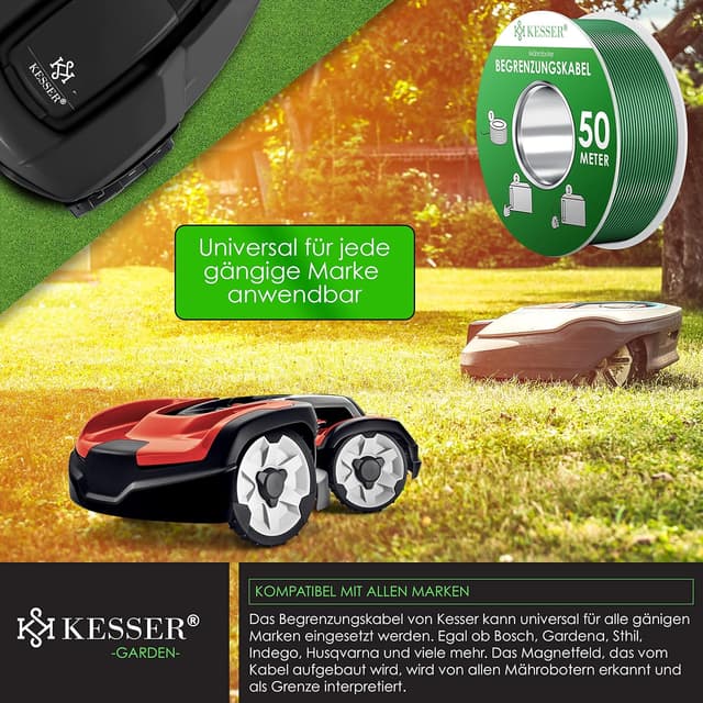 Detalle de KESSER® Begrenzungskabel 50 m mit 12 Kabelverbindern – Universal für Mähroboter & Rasenmäher