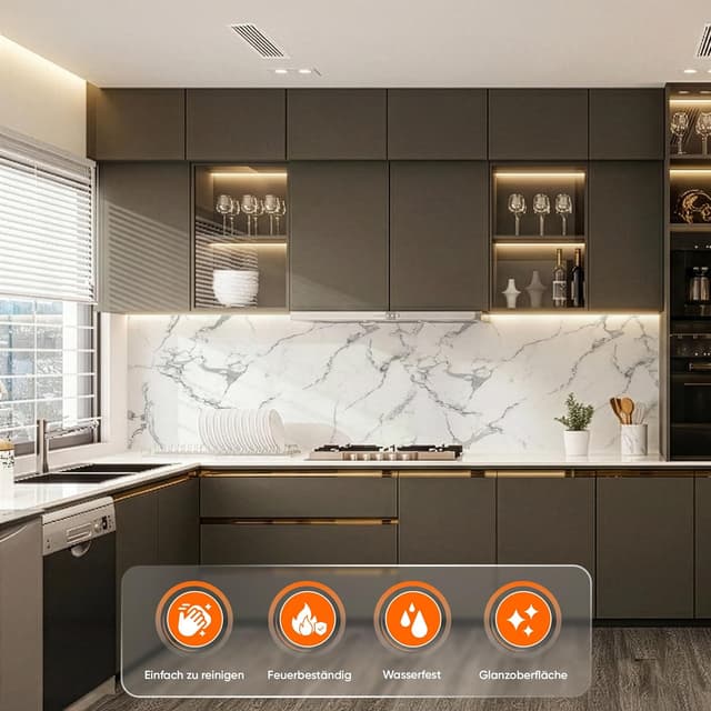 Detalle de IZODEKOR Wandpaneele in Marmoroptik (60 x 120 cm) – PVC-Wandverkleidung für Küche & Bad