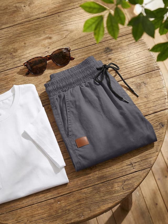 Detalle 2 de JMIERR Men’s Cotton Drawstring Shorts (Cotton–Elastane Twill) for Summer, Beach & Golf