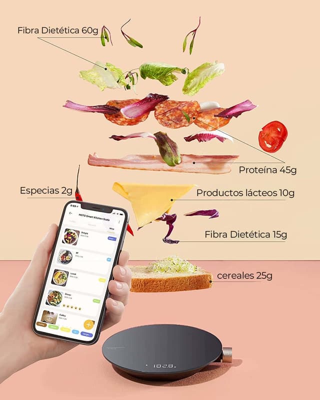 Thumbnail 5 de HOTO Báscula Digital Inteligente para Cocina, Precisión 0,1 g🧪