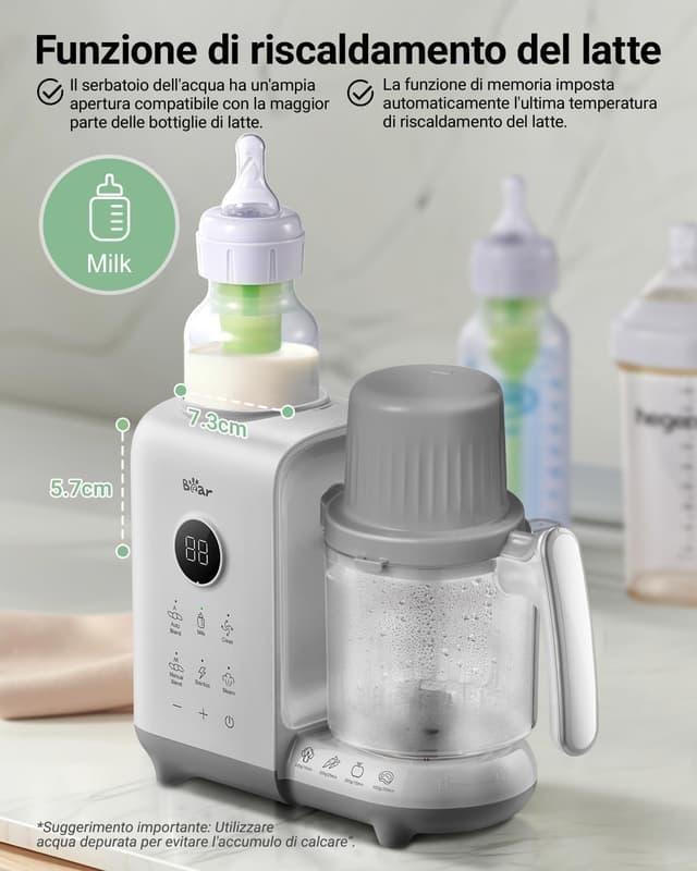 Detalle 2 de Bear Robot Cuiseur Mixeur Bébé avec panier vapeur 500 ml, désinfection et nettoyage automatique (sans BPA)