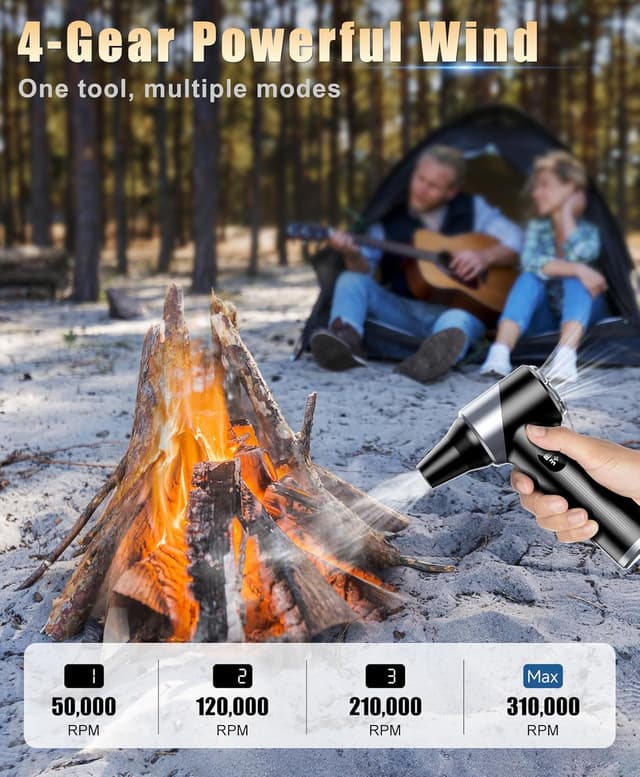 Detalle de Fitnac Compressed Air Duster (310,000RPM) Cordless Electric Air Blower with LED Light, 4 Gears & Adjustable Turbo Fan