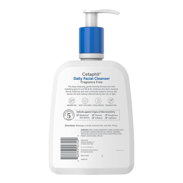 Detalle 2 de Cetaphil Face Wash Daily Facial Cleanser for Sensitive, Combination to Oily Skin (Fragrance Free) 16 oz