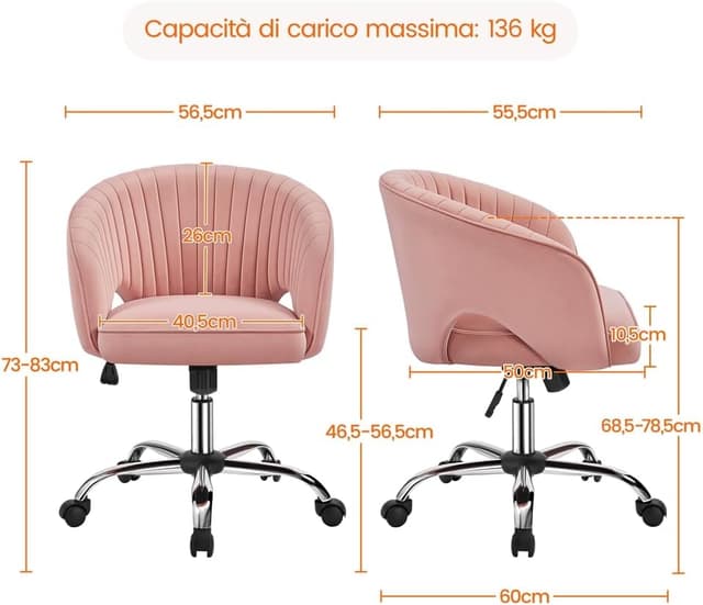 Thumbnail 2 de Yaheetech Poltroncina velluto rosa 46,5-56,5