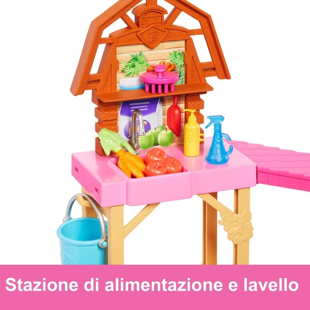 Detalle de Barbie HXJ40, playset fattoria con 10 accessori