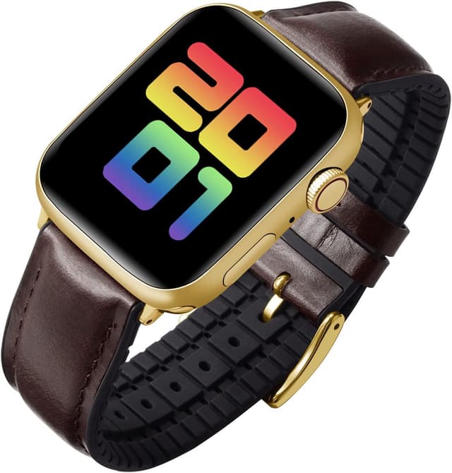 Detalle 2 de BINLUN oil wax leather & silicone hybrid Apple Watch strap (38mm–42mm, compatible models)