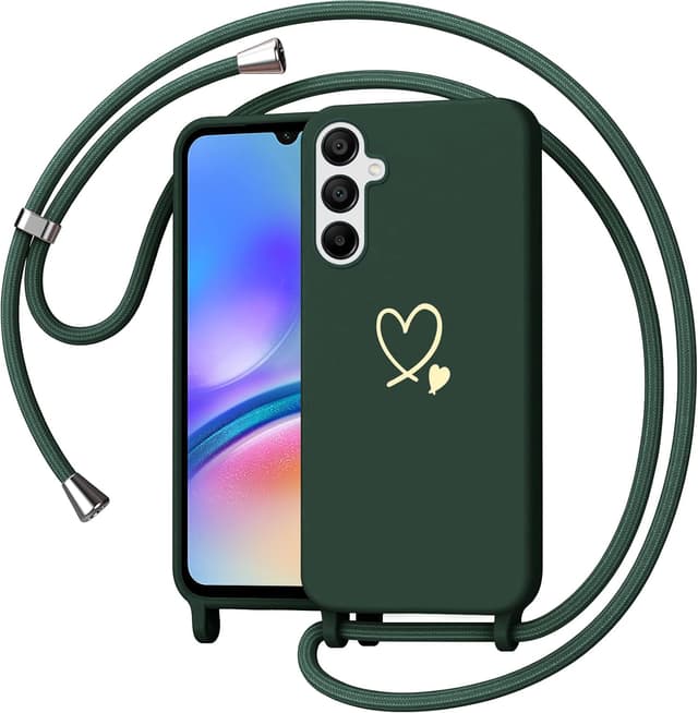 Detalle de Yichxu Handyband-Hülle für Samsung Galaxy A05s (Grün) mit Trageband und Kette, stoßfeste Liquid-Silikon/TPU-Schutzhülle