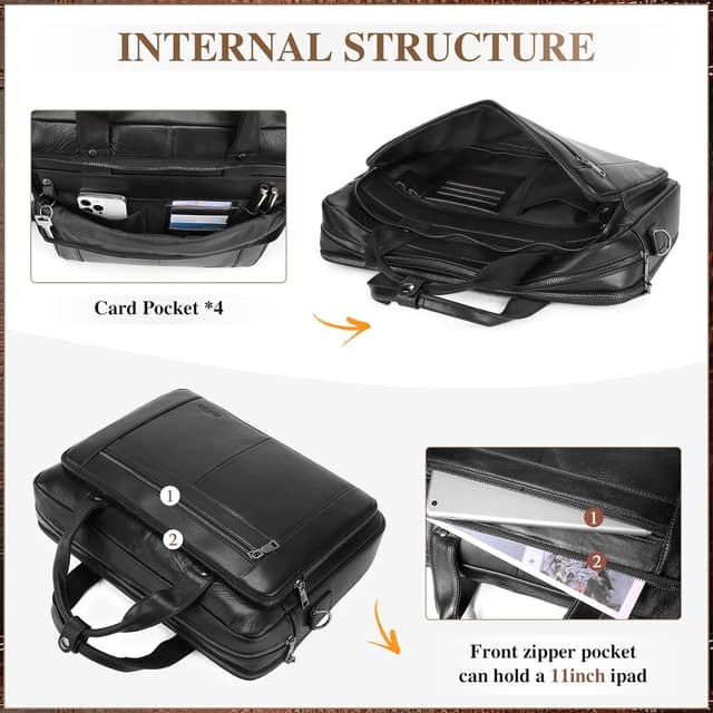 Thumbnail 4 de BAIGIO Sacoche ordinateur 15,6 pouces Cuir Noir