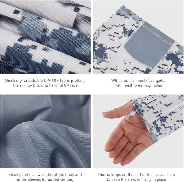 Detalle 2 de BASSDASH Men's UPF 50+ Camo Long Sleeve Hoodie Shirt 🎣