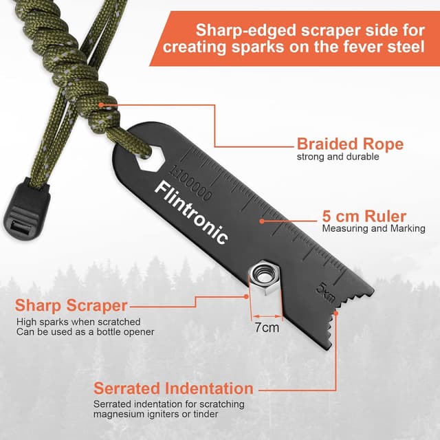 Detalle de Flintronic Feuerstahl-Set mit Handmade-Griff & Survival-Zubehör fürs Outdoor-Feuer