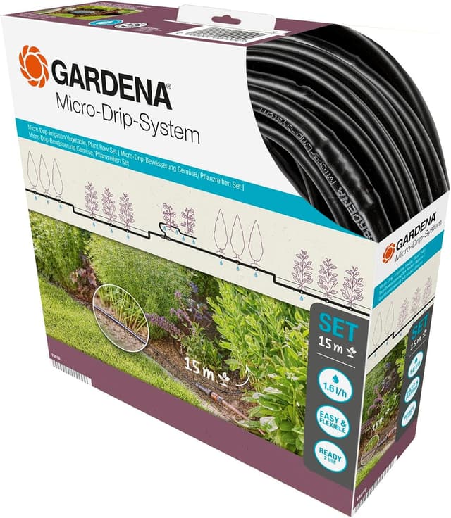 Detalle de GARDENA Start Set Pflanzreihen S (13010-20) – Micro-Drip-Gartenbewässerung für Reihenpflanzungen