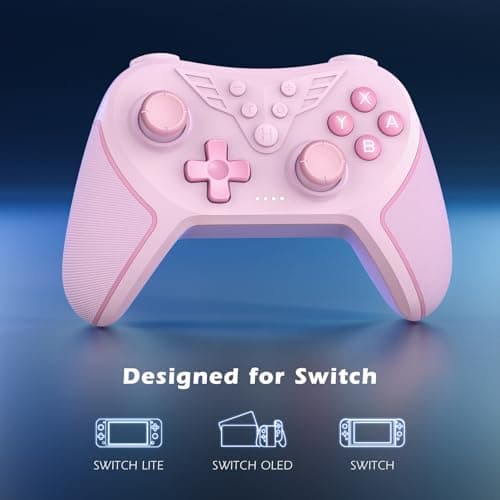 Detalle 2 de LATEC Mando inalámbrico para Switch/Switch 2 (Switch Lite y Switch OLED) con Hall, giroscopio 6 ejes y turbo, rosa