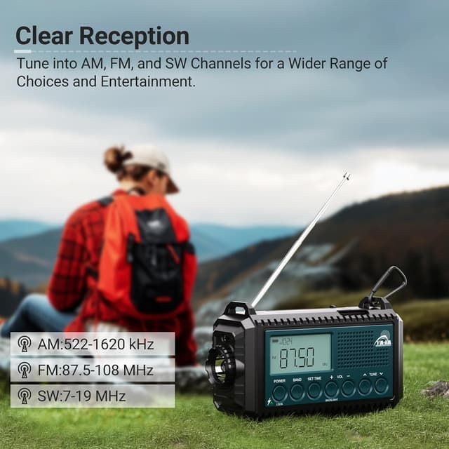 Thumbnail 1 de Mesqool 12000mAh wind-up emergency radio 🔊