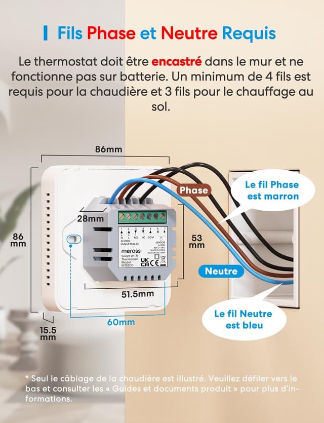Detalle de Meross Thermostat Connecté Encastrable WiFi pour chaudière / chauffage au sol à eau, compatible Apple HomeKit, Alexa et Google Home