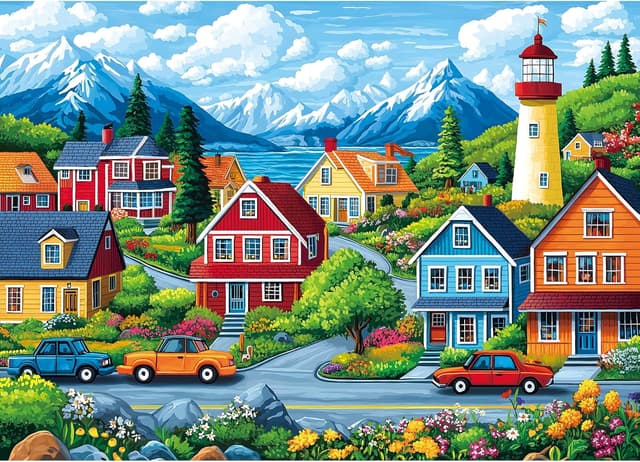 Detalle 2 de Cottage Bloom 500-Piece Jigsaw Puzzle for Adults (20 x 20 in) — Cozy Country House & Tulip Garden Scene