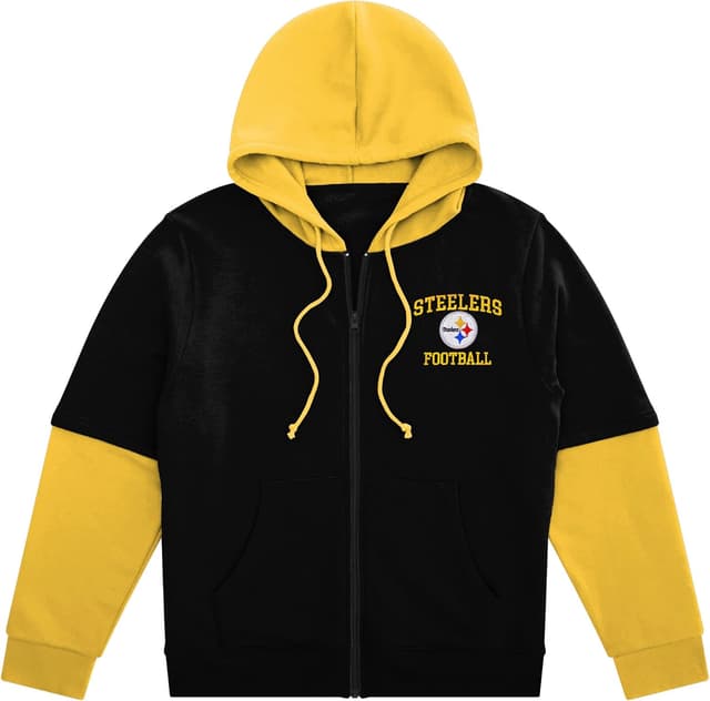 Detalle de FOCO NFL Men’s Team Logo Wordmark Long Sleeve Hooded Button-Up Shirt