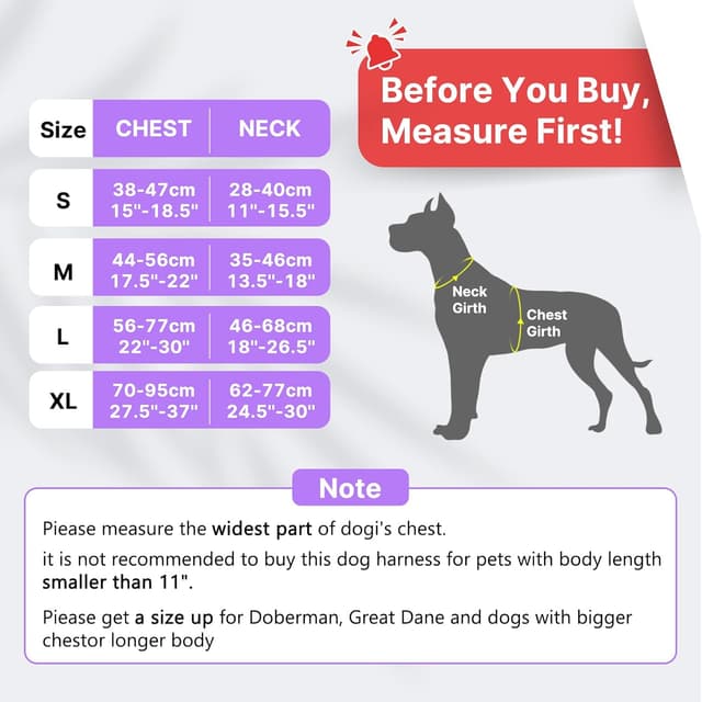 Detalle de Belababy reflective no-pull dog harness (Purple, Size S) with front clip and control handle