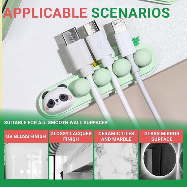 Detalle de FinalCool Selbstklebende Tier-Kabelhalter (Silikon/PVC) für Kabelmanagement am Schreibtisch & Nachttisch – Organizer „Panda“