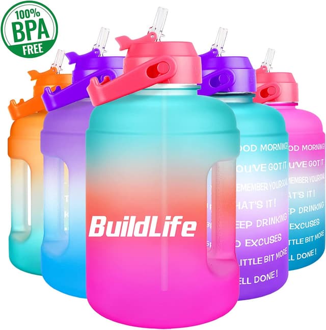 Thumbnail 6 de BuildLife 2.2L Motivational Water Bottle with Straw, Time Marker & BPA-Free (Green-Pink)
