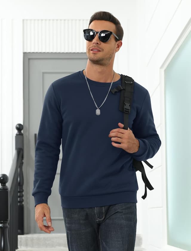 Detalle 1 de EKLENTSON men’s winter fleece sherpa crewneck sweatshirt (no hood) in cotton blend