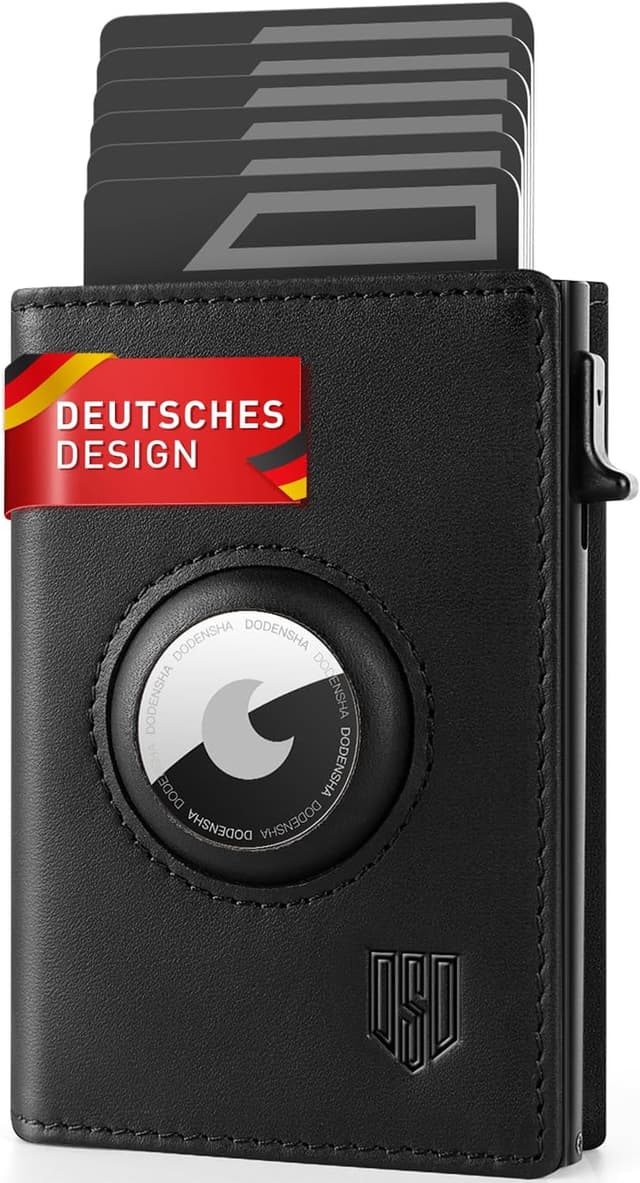 Detalle de DODENSHA AirTag-Wallet mit RFID-Schutzhülle und Münzfach – slimes Herren-Geldbörsenetui (XM-Schwarz)