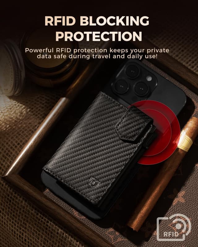 Detalle de LORZOR Magnetic Closure Card Holder with XXL Coin Pocket – Slim Genuine Leather RFID Wallet (10 cards)