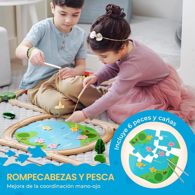 Thumbnail 3 de Juego de tren de madera 110 piezas