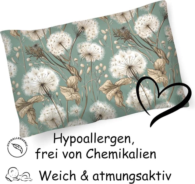 Detalle de PinkZebra Kopfkissenbezug (35 x 40 cm) aus 100% Baumwolle mit Reißverschluss – Löwenzahn Grün