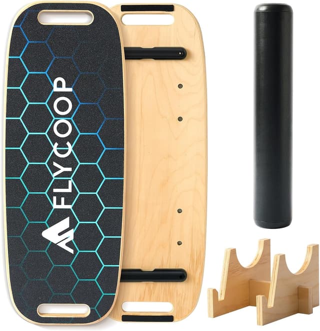 Detalle de Flycoop Premium Balance Board für Erwachsene – Profi Wackelbrett mit Rolle bis 200 kg