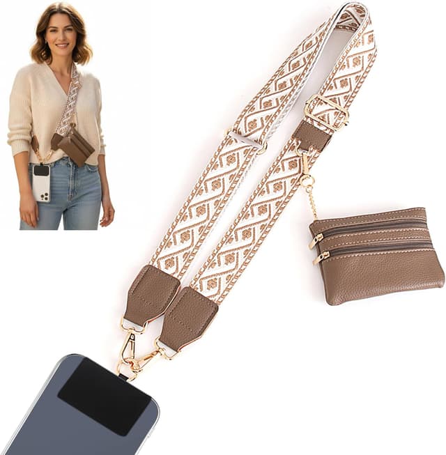 Thumbnail 6 de SCINYMC Clip and Go Strap for Phone with Wallet Crossbody (Khaki) — Adjustable Phone Lanyard with Zippered Pouch