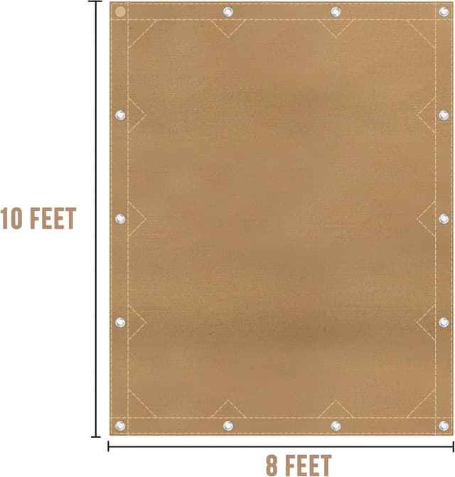 Detalle 2 de Cartman Finished Size 8x10 Feet Tan Canvas Tarp with Rustproof Grommets (12 oz) for Camping, Roof & Yard