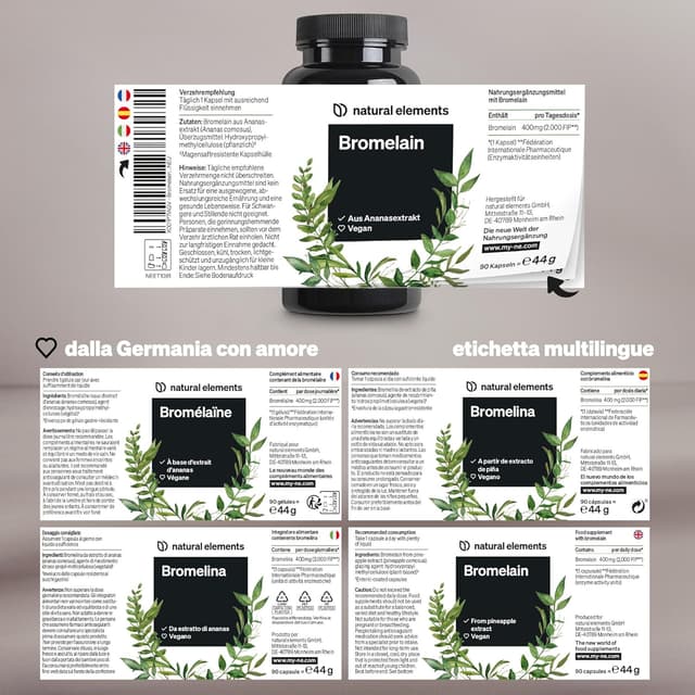 Detalle 2 de natural elements Bromelina 400 mg (2.500 GDU/g), 90 capsule gastrorresistenti