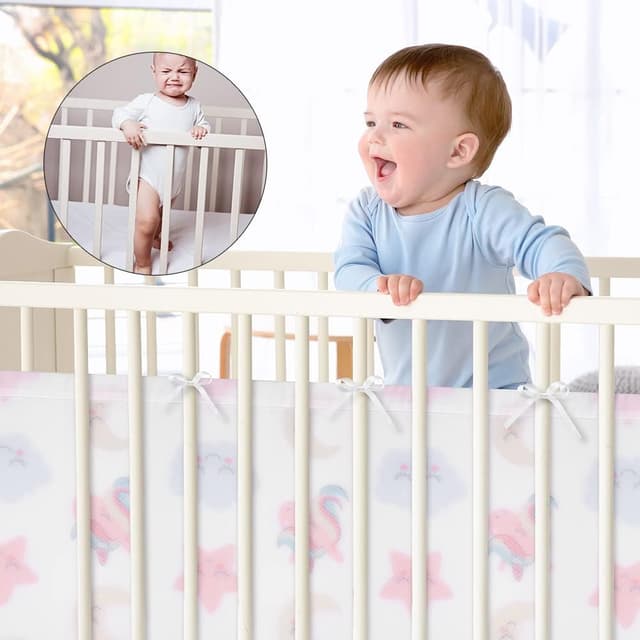 Detalle de Vicloon Cot Bumper (2 pcs) breathable mesh cot liner with crib rail covers – Unicorn