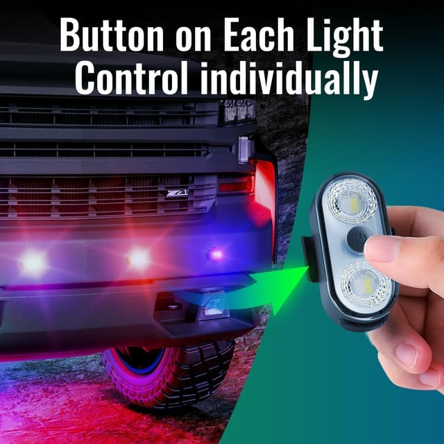 Detalle de PidZoom RG5 Wireless LED Lights for Car (2PCS) with Remote, USB-C Rechargeable, 8 Colors, IP65