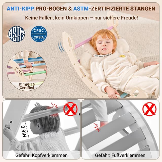 Detalle 1 de COSYLAND Indoor Klettergerüst L – Großes Kletterdreieck Set mit Kletterbogen & Rutsche (8-in-1) für Kinder ab 18 Monaten