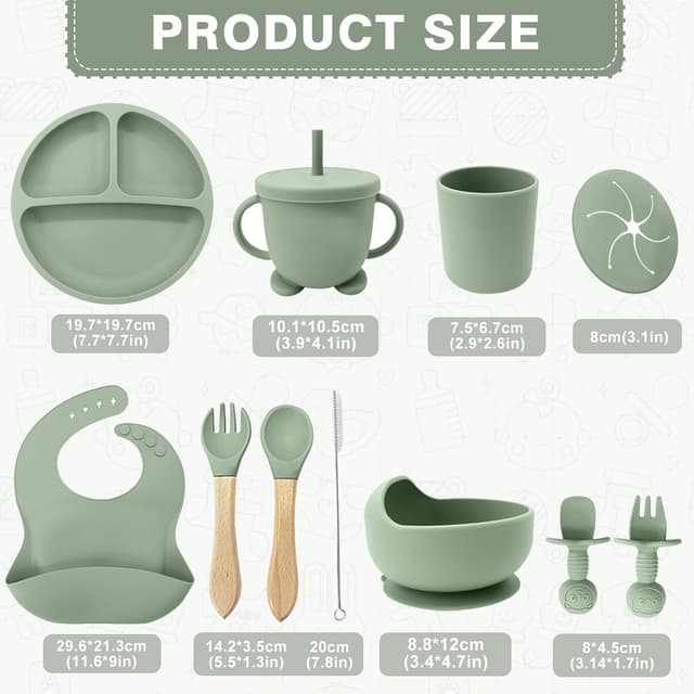 Thumbnail 6 de CUBTEM Baby Geschirrset (12-teilig) – Kindergeschirr mit Babylöffel, Trinklernbecher, Saugnapf & Silikon-Lätzchen