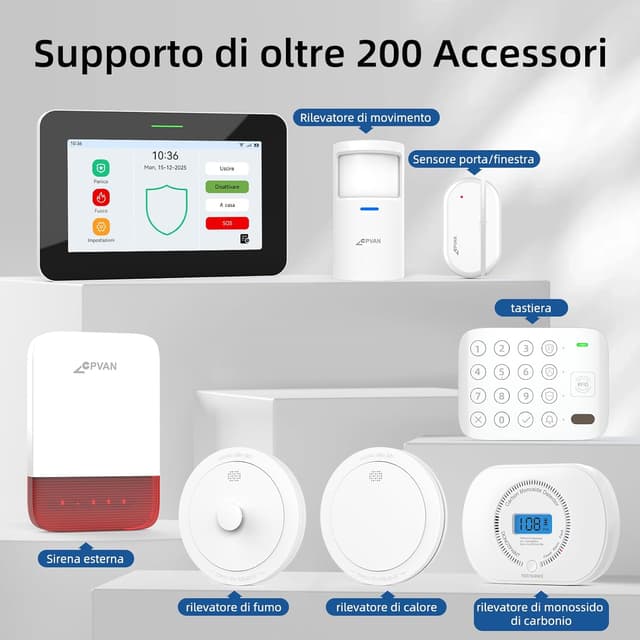 Detalle 2 de CPVAN GSM + WiFi allarme casa senza fili con touchscreen 7" e sirena 110 dB