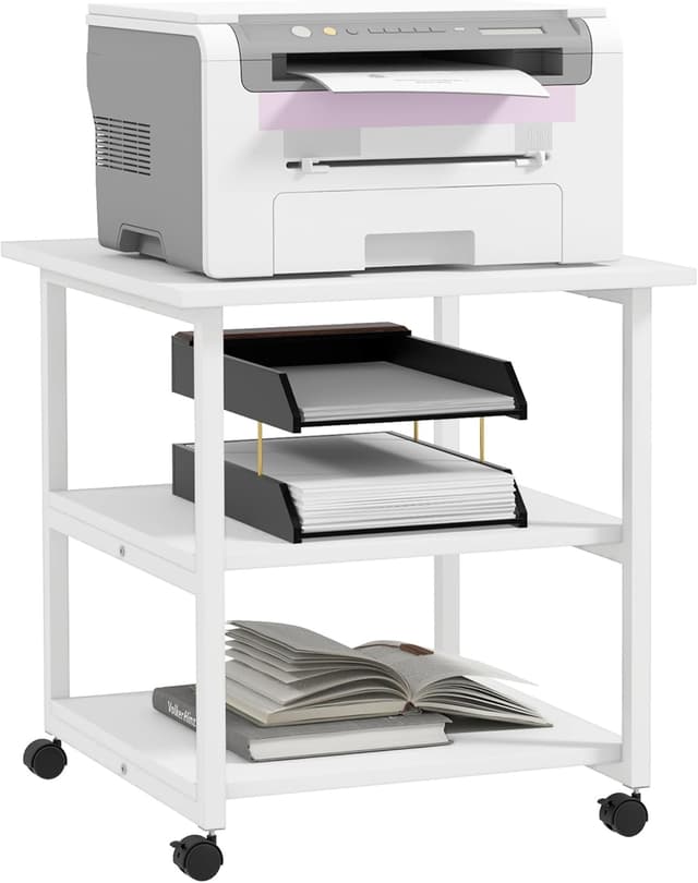 Detalle de HOMCOM support d’imprimante sur desserte mobile 3 niveaux (50 x 50 x 52,5 cm) blanc