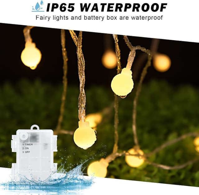 Detalle 2 de cshare Globe String Lights – 3m 20 warm white LED outdoor/indoor fairy lights with timer (IP65)