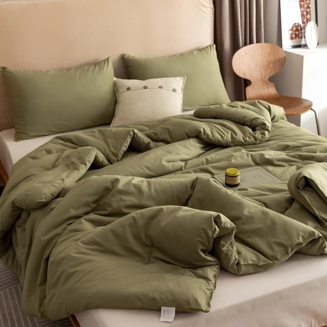 Detalle de ROSGONIA Queen Olive Green Quilt Set, 3-Piece