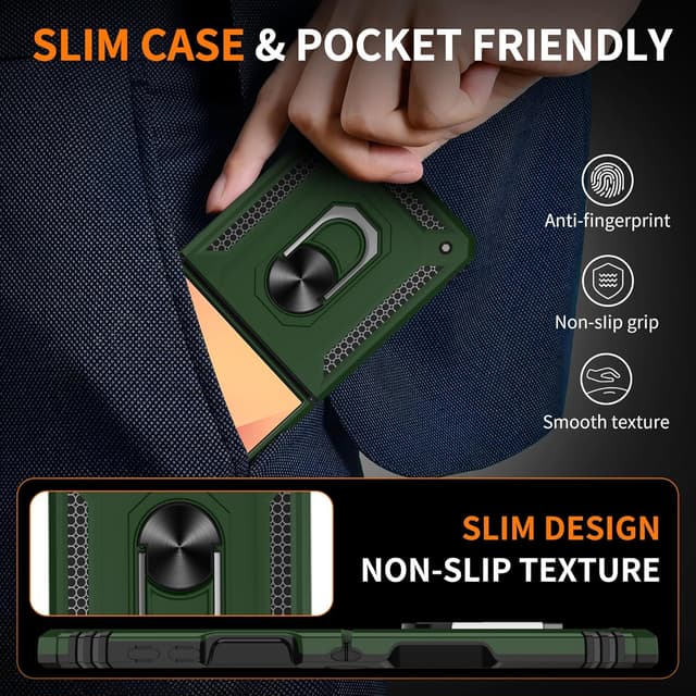 Thumbnail 6 de Gritup Military-Grade Galaxy Z Flip 7 Case (Army Green) with 2 Outer Screen Protectors & Magnetic Kickstand